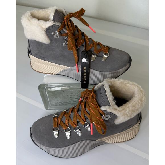 NEW SOREL Sz 6 Out 'N About III Conquest Waterproof Boots Sneakers Gray Suede - Picture 6 of 10
